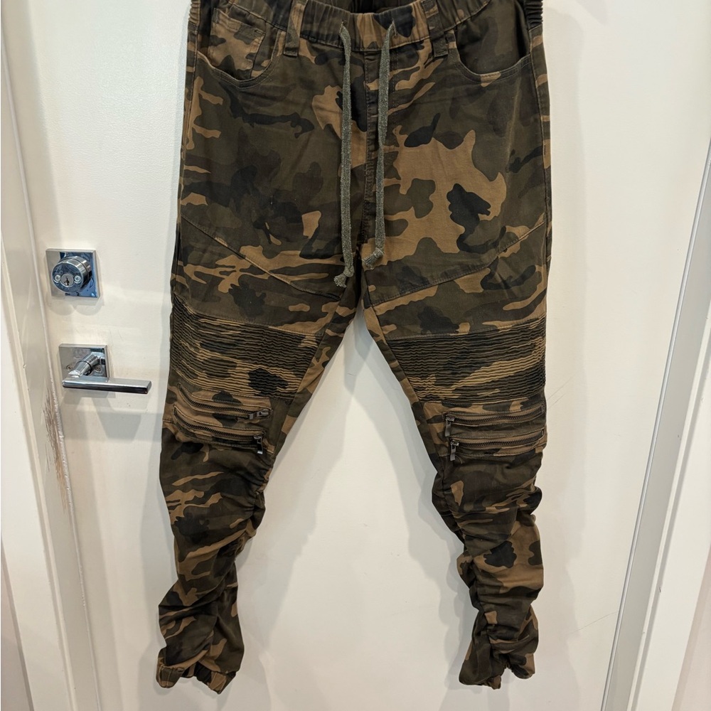 Brown Cargo Jogger Pants with Gathered Ankles